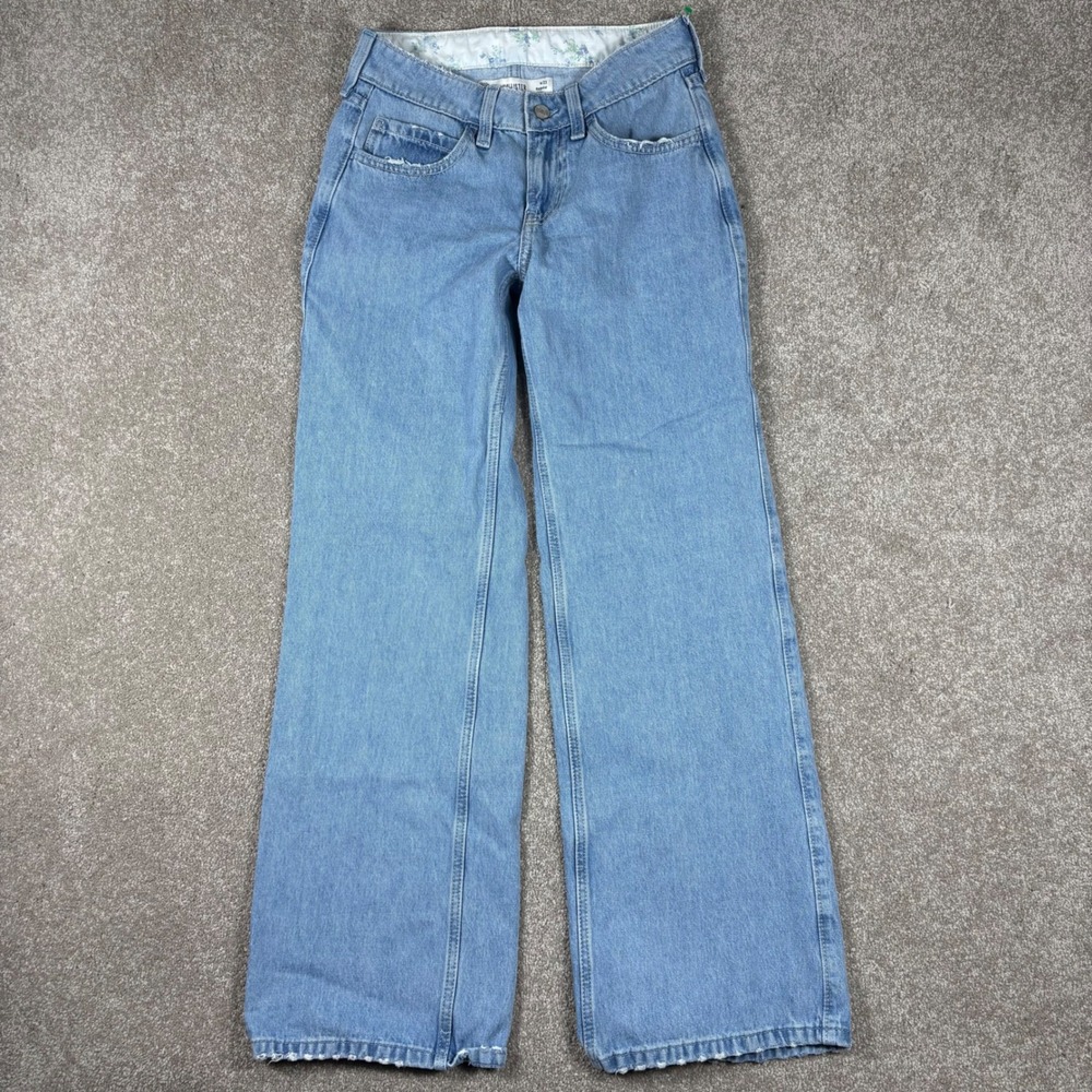 Hollister Low-Rise Baggy Jeans Light Wash Distressed Wide Leg W23 000R
